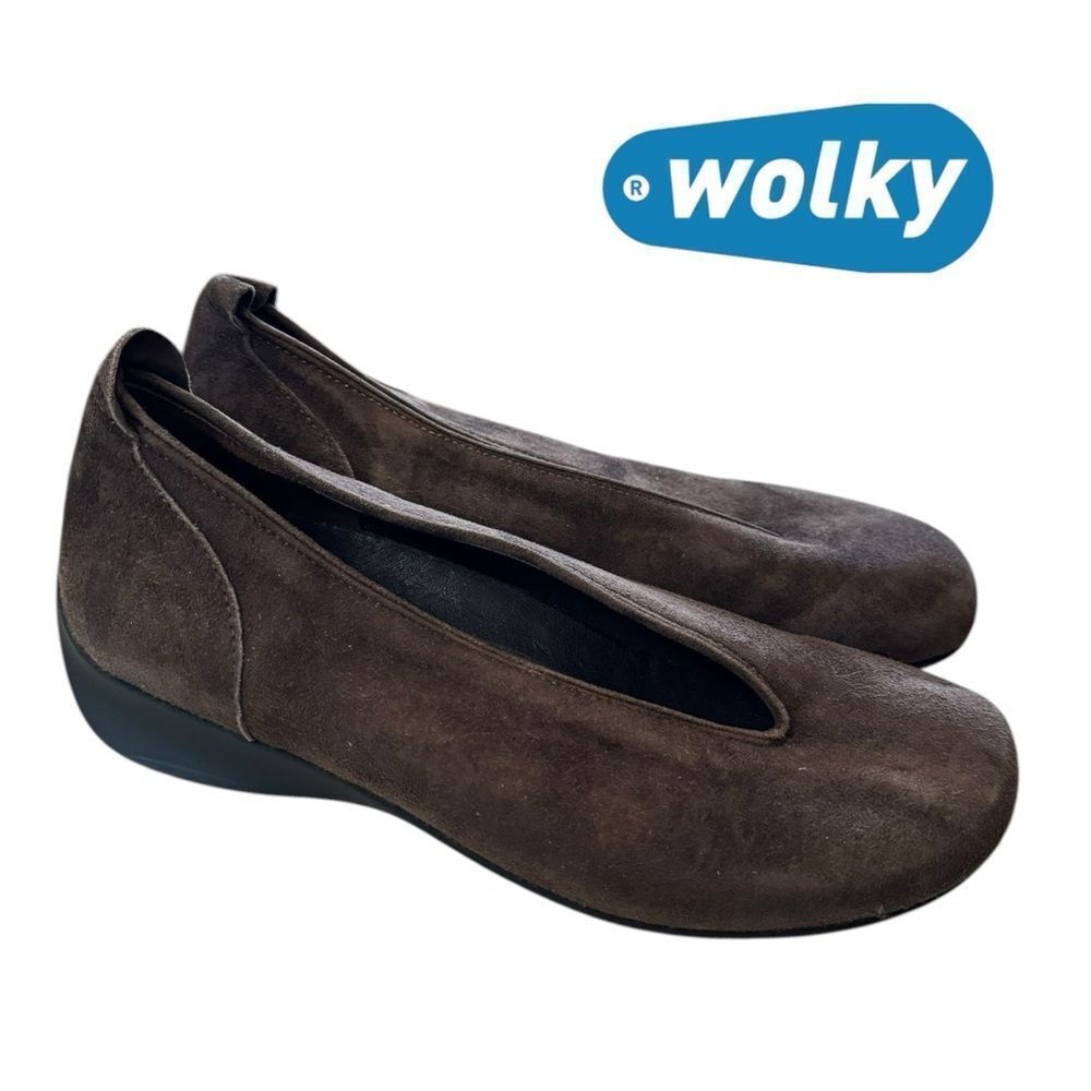 WOLKY Women's Brown Suede Leather Slip-on Ballet Flats Pumps 7 38